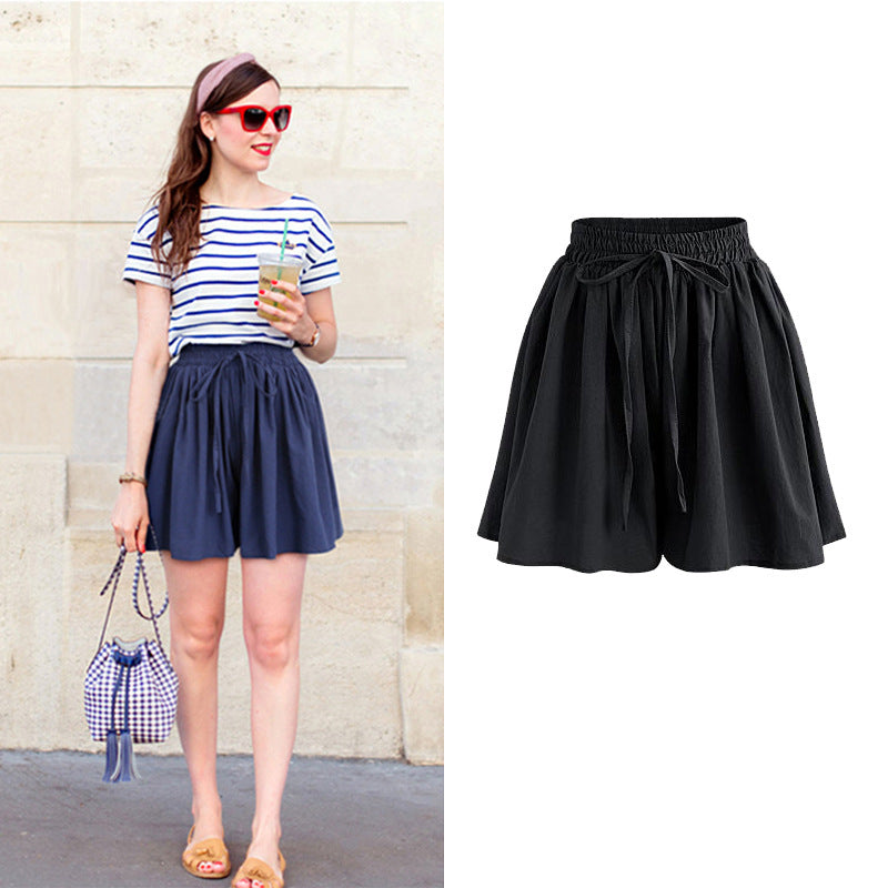 Calções Largos em Chiffon para Mulher – Cintura Elástica, Estilo Coreano, Tamanhos Grandes