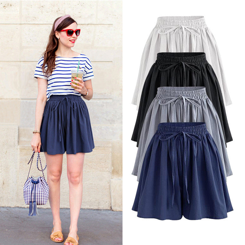 Calções Largos em Chiffon para Mulher – Cintura Elástica, Estilo Coreano, Tamanhos Grandes