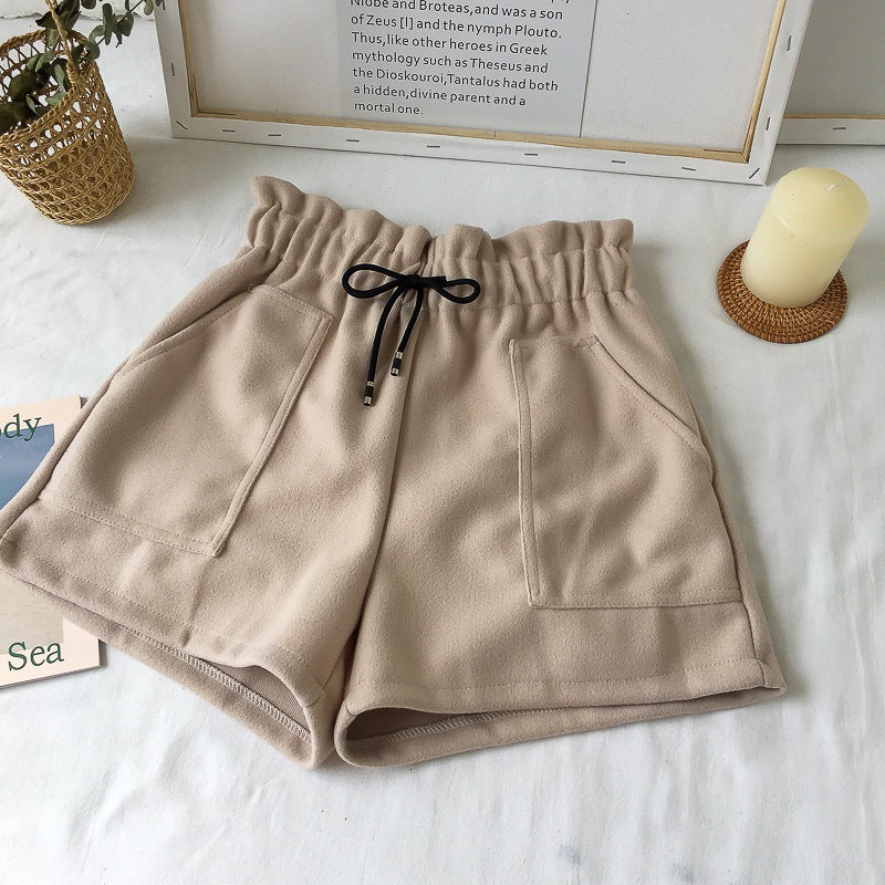 Calções de Lã Cintura Alta para Mulher – Perna Larga, Efeito Slim | Outono e Inverno