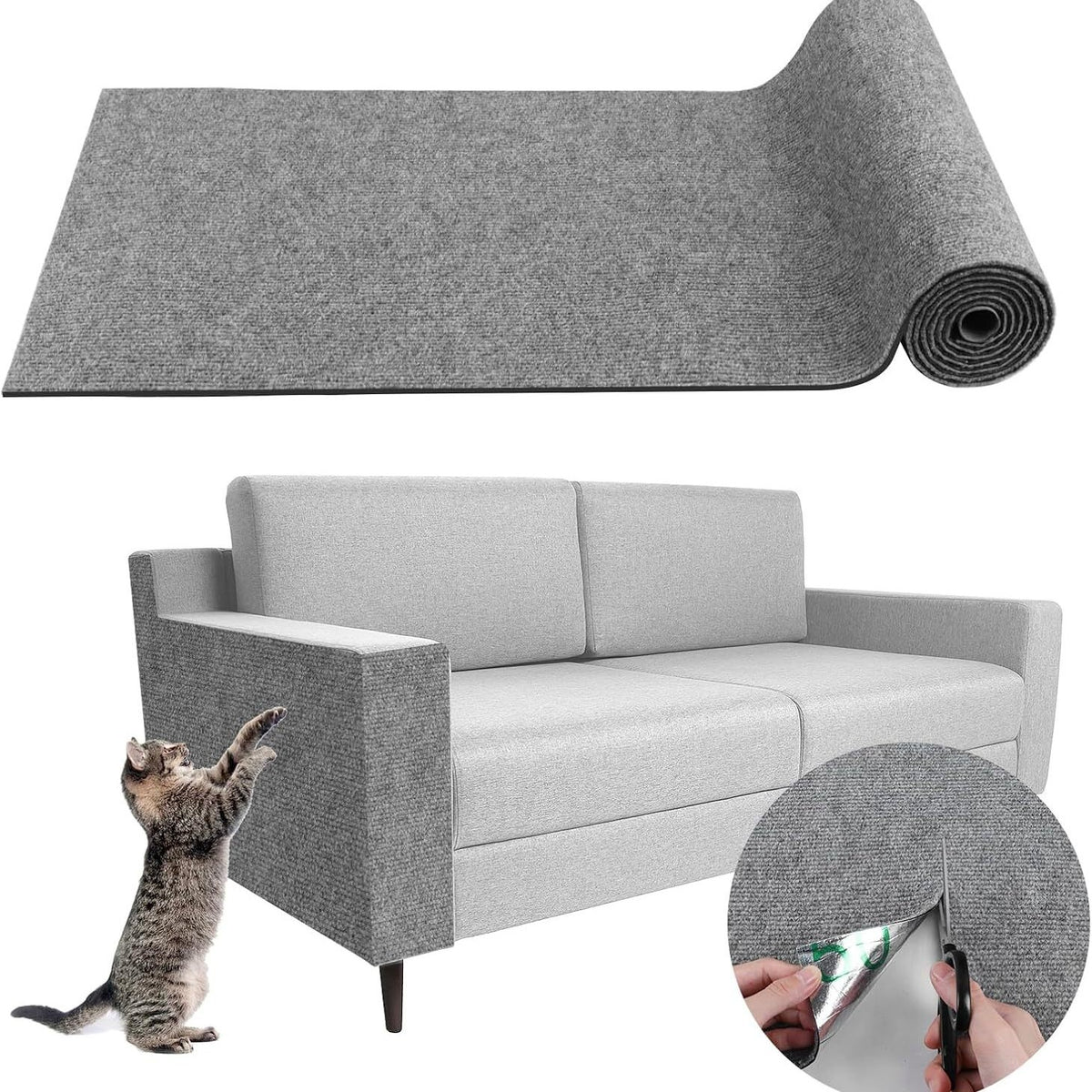 Tapete de Carpete Autocolante Cortável para Árvore de Gato – Cobertura para Móveis, Degraus e Postes de Arranhar