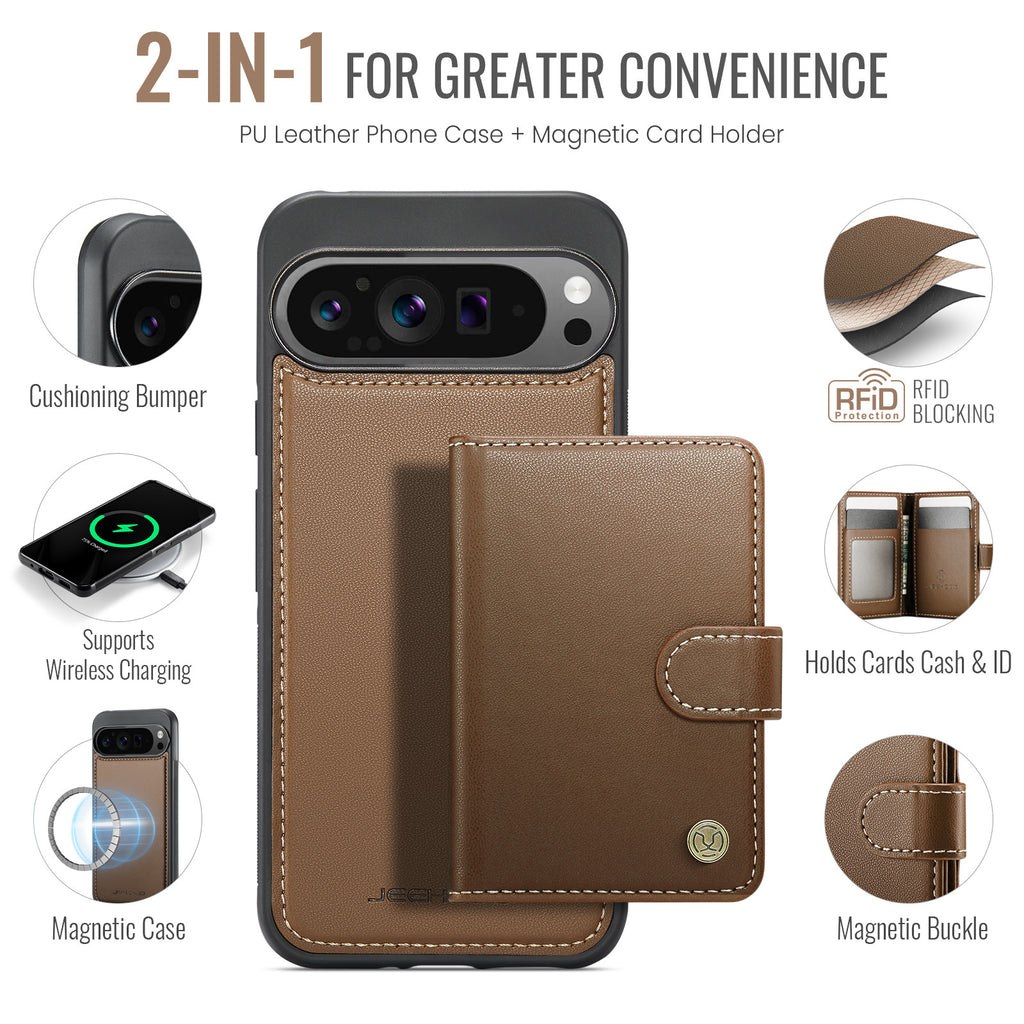 Capa Magnética 2 em 1 com Porta-Cartões e Carregamento Sem Fios para Google Pixel 10 e 11 Pro XL