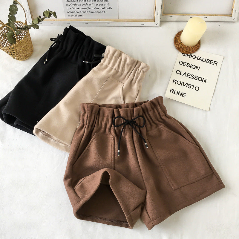 Calções de Lã Cintura Alta para Mulher – Perna Larga, Efeito Slim | Outono e Inverno