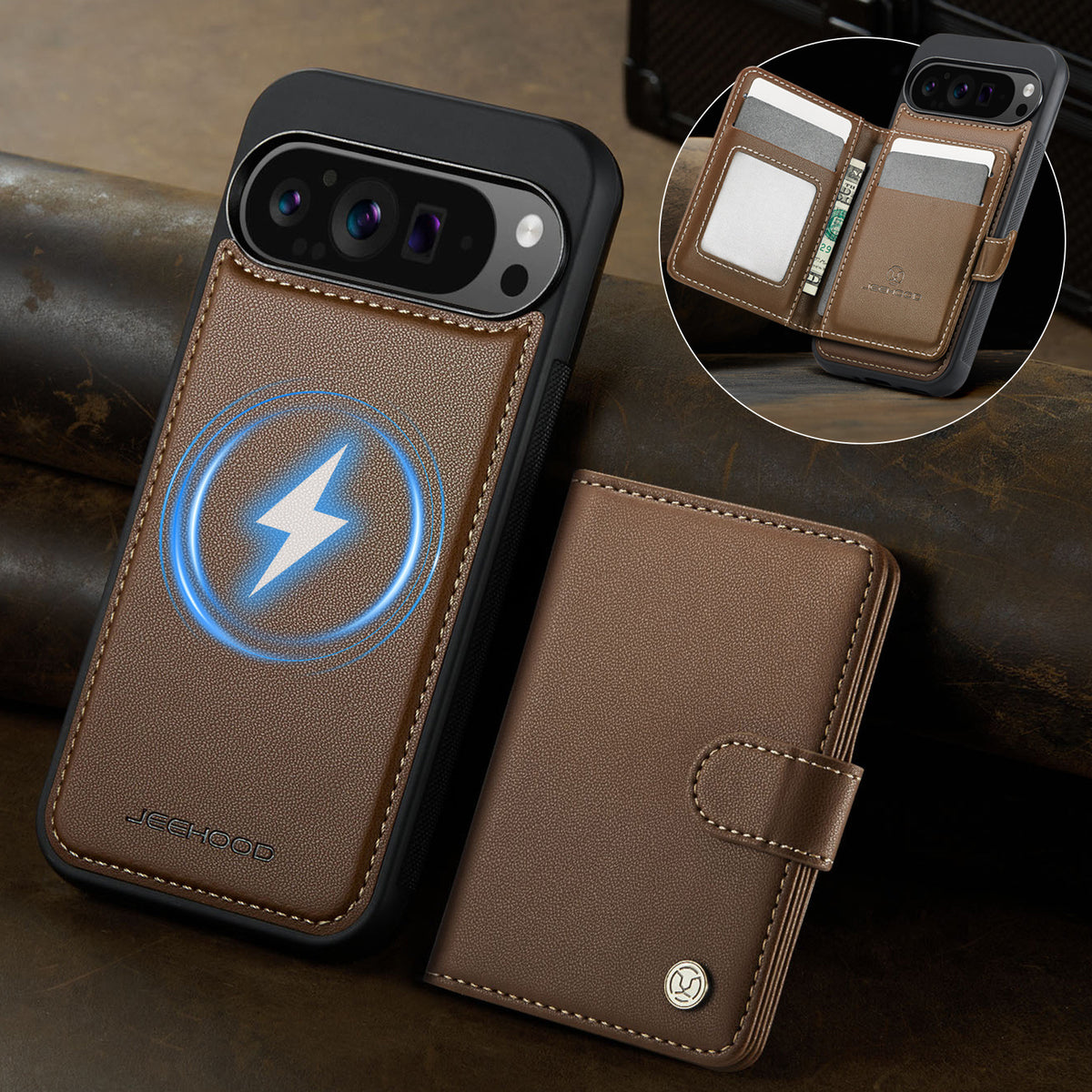 Capa Magnética 2 em 1 com Porta-Cartões e Carregamento Sem Fios para Google Pixel 10 e 11 Pro XL
