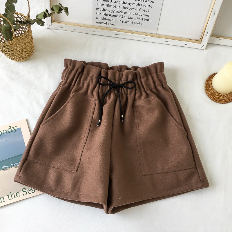 Calções de Lã Cintura Alta para Mulher – Perna Larga, Efeito Slim | Outono e Inverno
