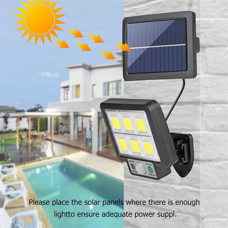 Candeeiro Solar LED de Parede com Sensor de Movimento – 3 Modos | Exterior À Prova de Água