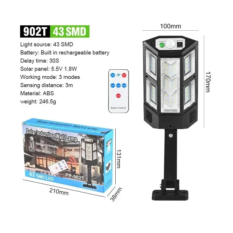 Luz Solar para Exterior com Sensor de Movimento – 15000LM, IP65 Resistente à Água, para Jardim e Parede
