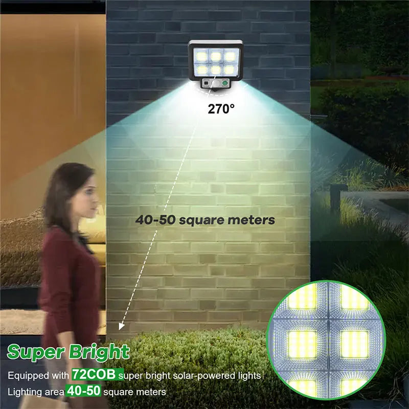 Candeeiro Solar LED de Parede com Sensor de Movimento – 3 Modos | Exterior À Prova de Água