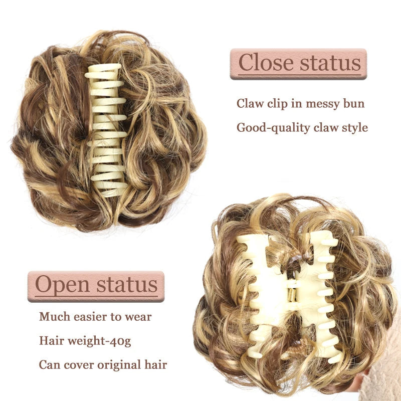 Coque Sintético Messy Bun com Gancho – Cabelo Ondulado e Encaracolado para Mulher | 15cm
