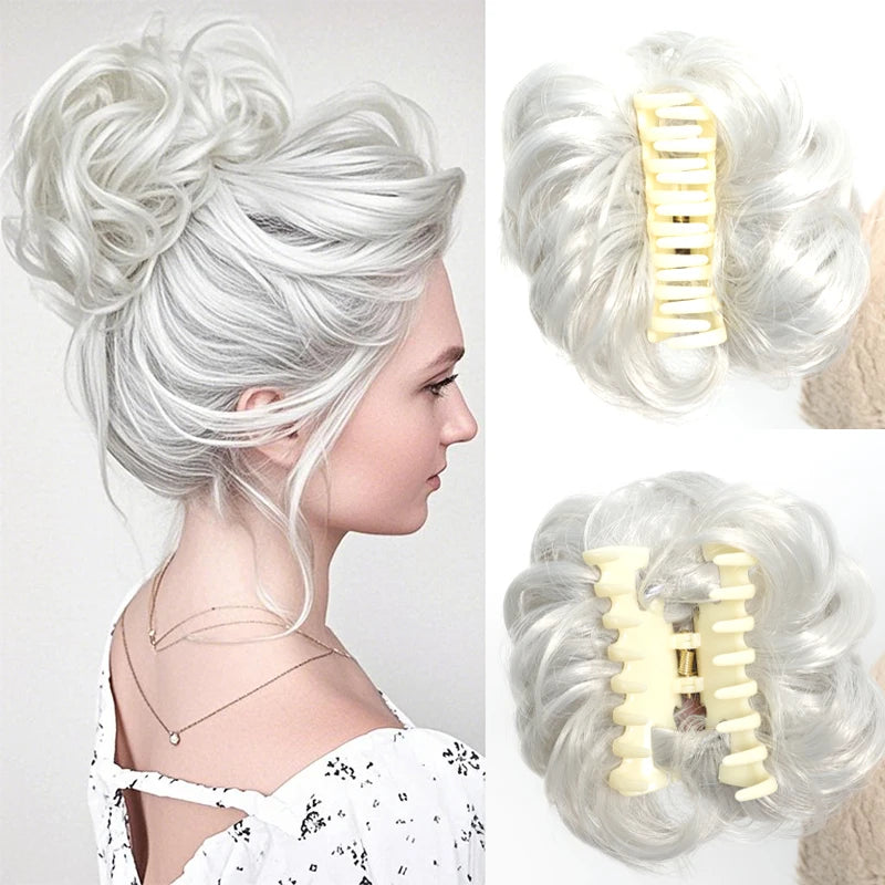 Coque Sintético Messy Bun com Gancho – Cabelo Ondulado e Encaracolado para Mulher | 15cm