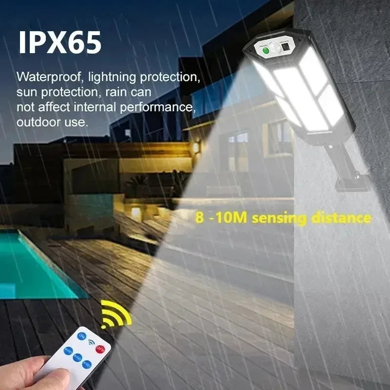 Luz Solar para Exterior 15000LM – Sensor de Movimento, IP65 À Prova de Água, Iluminação 240° para Jardim e Parede