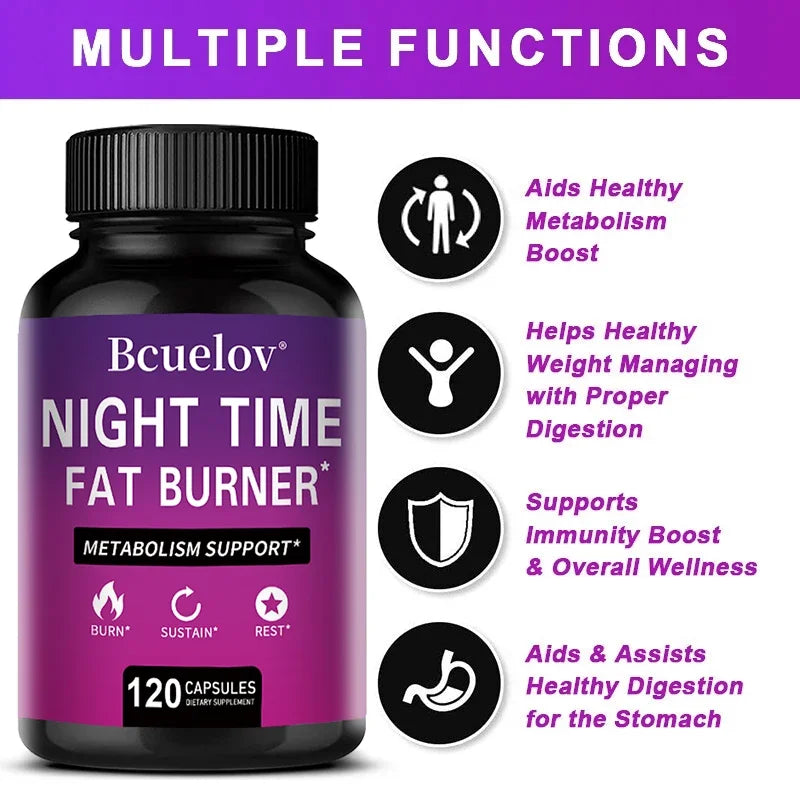 Queimador de Gordura Noturno Bcuelov – Termogénico Natural, Supressor de Apetite e Acelerador do Metabolismo com Vitamina D