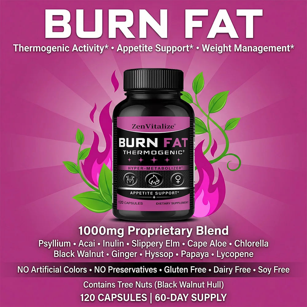Queimador de Gordura Termogénico Zenvitalize – Supressor de Apetite Natural e Acelerador do Metabolismo com Psyllium, Palmeira e Gengibre