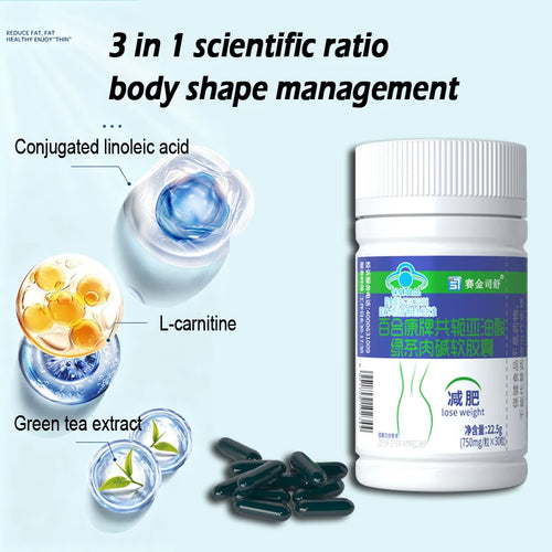 Cápsulas de Ácido Linoleico Conjugado com Chá Verde e L-Carnitina – Gestão de Peso Natural, 30 Cápsulas