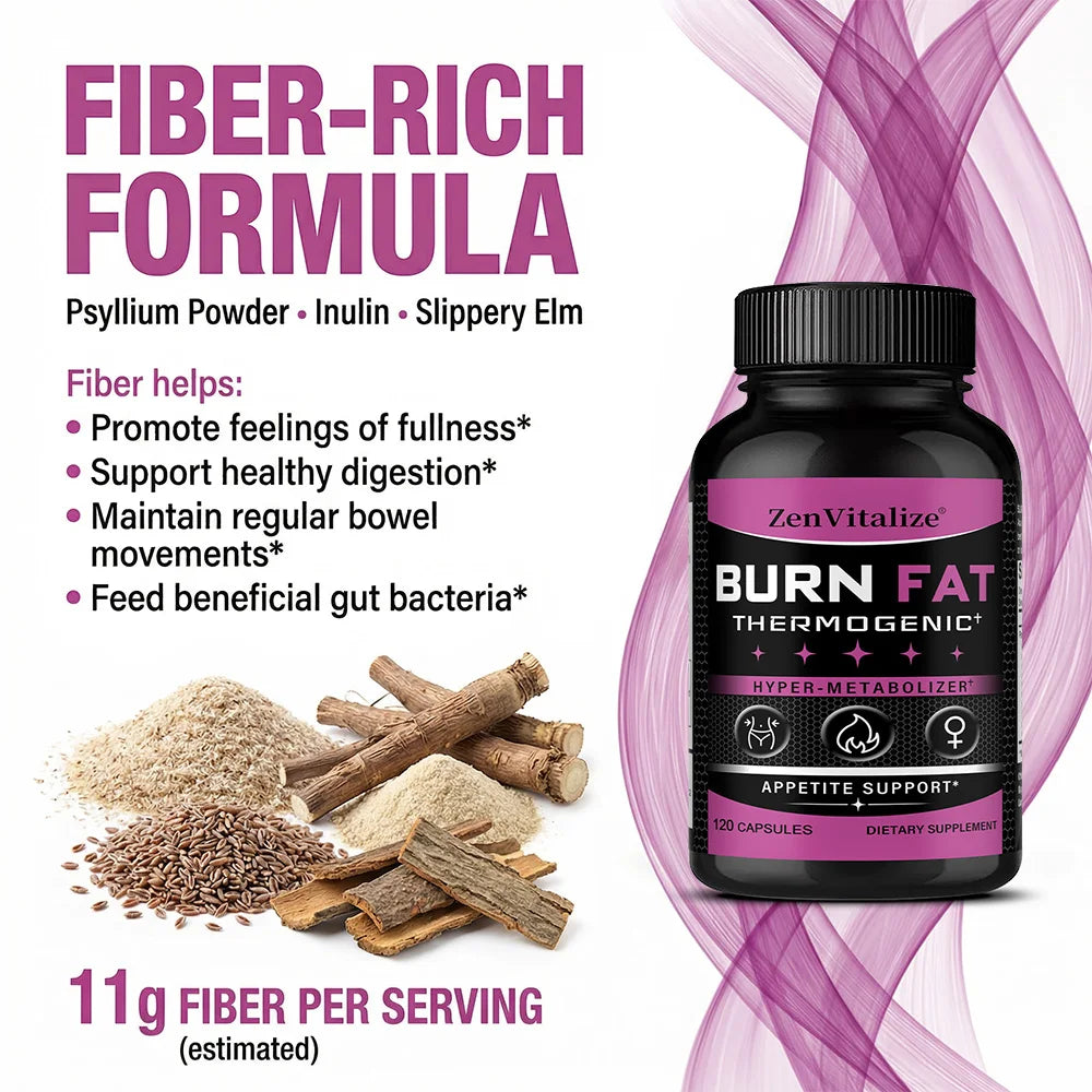 Queimador de Gordura Termogénico Zenvitalize – Supressor de Apetite Natural e Acelerador do Metabolismo com Psyllium, Palmeira e Gengibre