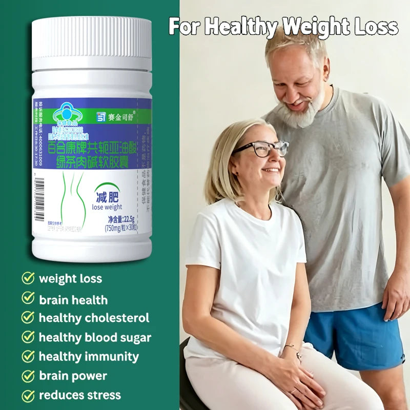 Cápsulas de Ácido Linoleico Conjugado com Chá Verde e L-Carnitina – Gestão de Peso Natural, 30 Cápsulas