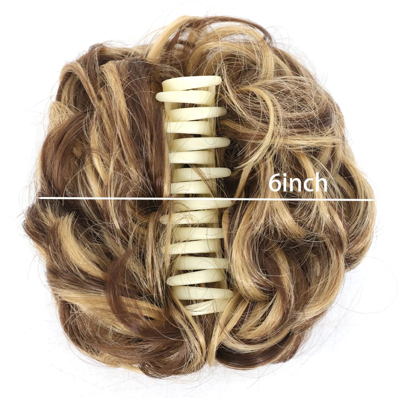 Coque Sintético Messy Bun com Gancho – Cabelo Ondulado e Encaracolado para Mulher | 15cm