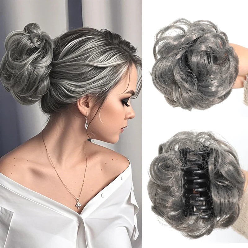 Coque Sintético Messy Bun com Gancho – Cabelo Ondulado e Encaracolado para Mulher | 15cm
