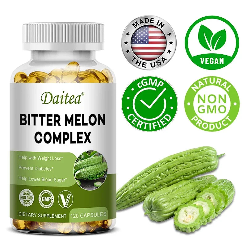 Cápsulas de Extrato de Melão Amargo Daitea – Controlo de Açúcar no Sangue, Queima de Gordura e Multivitaminas Naturais