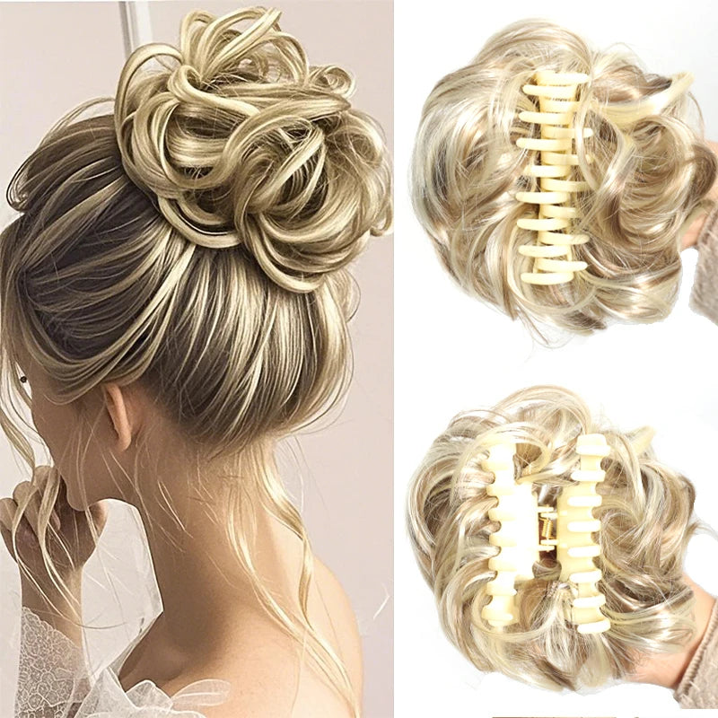 Coque Sintético Messy Bun com Gancho – Cabelo Ondulado e Encaracolado para Mulher | 15cm