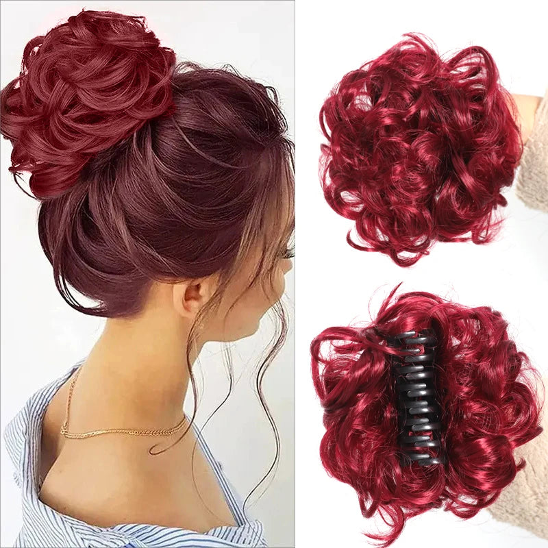 Coque Sintético Messy Bun com Gancho – Cabelo Ondulado e Encaracolado para Mulher | 15cm