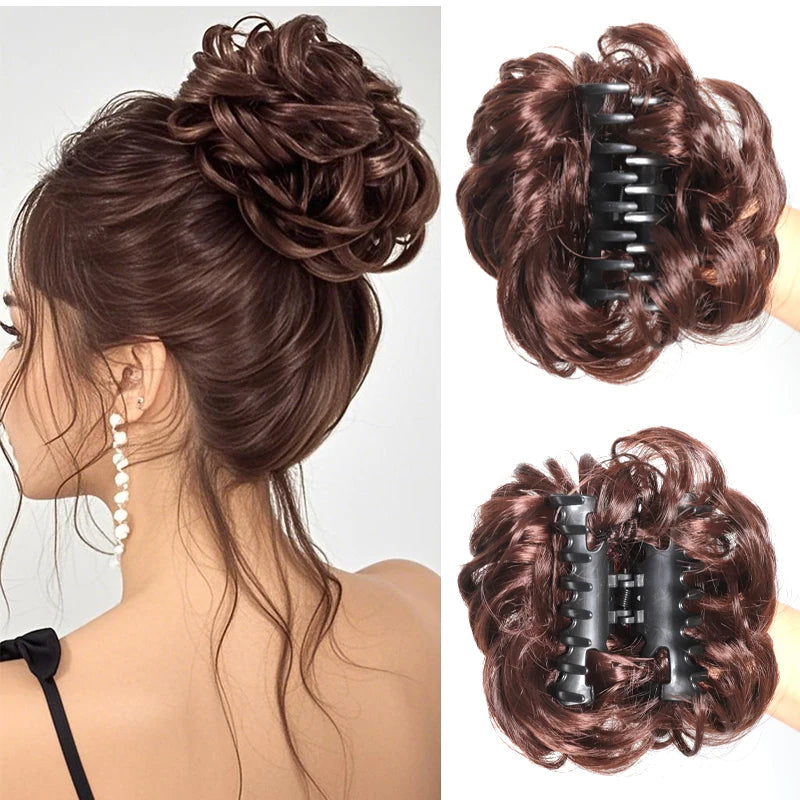Coque Sintético Messy Bun com Gancho – Cabelo Ondulado e Encaracolado para Mulher | 15cm