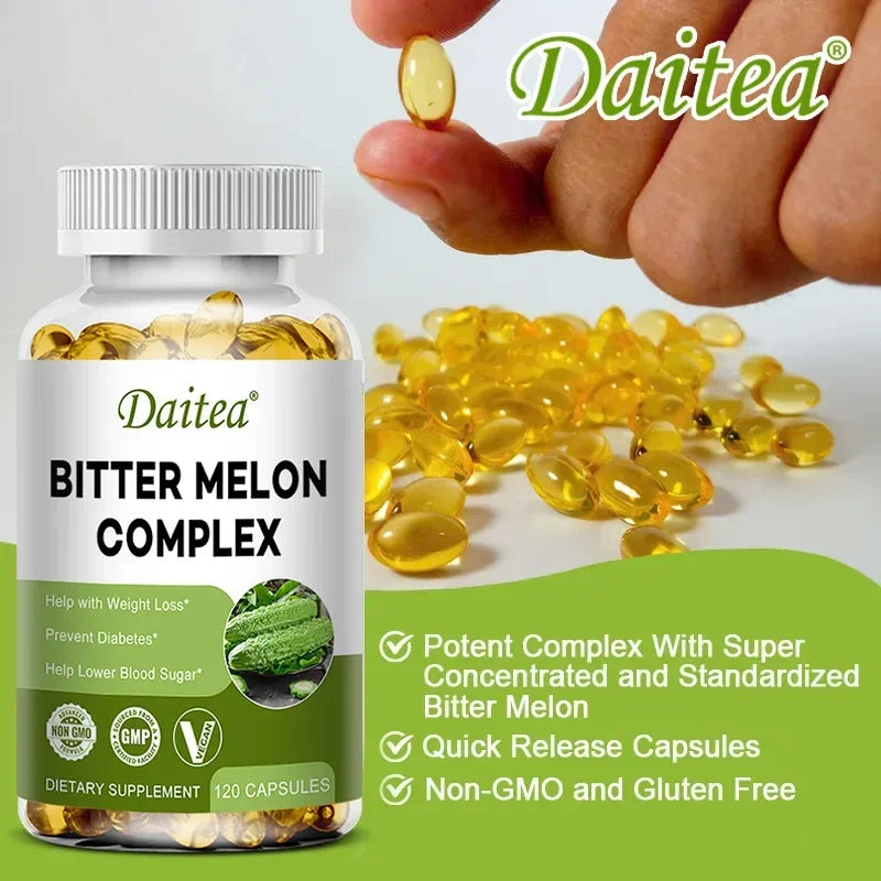 Cápsulas de Extrato de Melão Amargo Daitea – Controlo de Açúcar no Sangue, Queima de Gordura e Multivitaminas Naturais